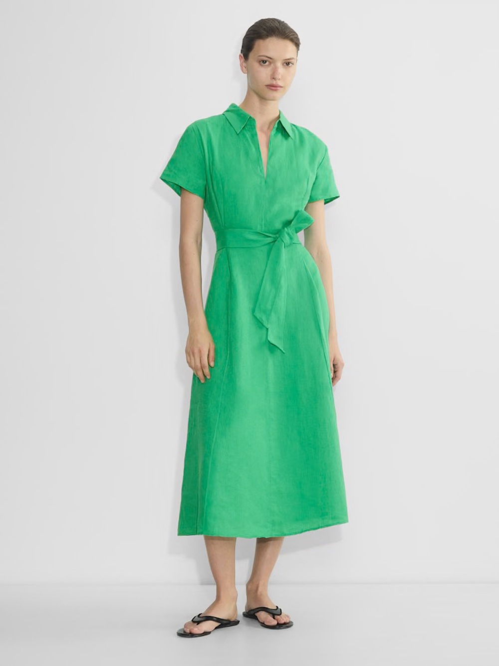 NEW Aritzia Babaton Packard Linen Linen belted fit-and-flare maxi dress Size S